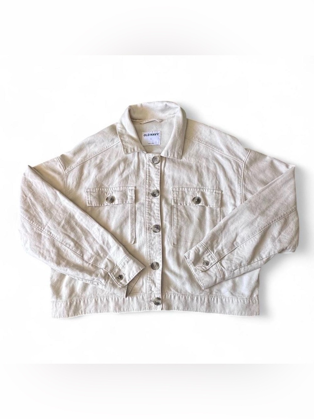Old Navy Cream Button-Front Cropped Jacket